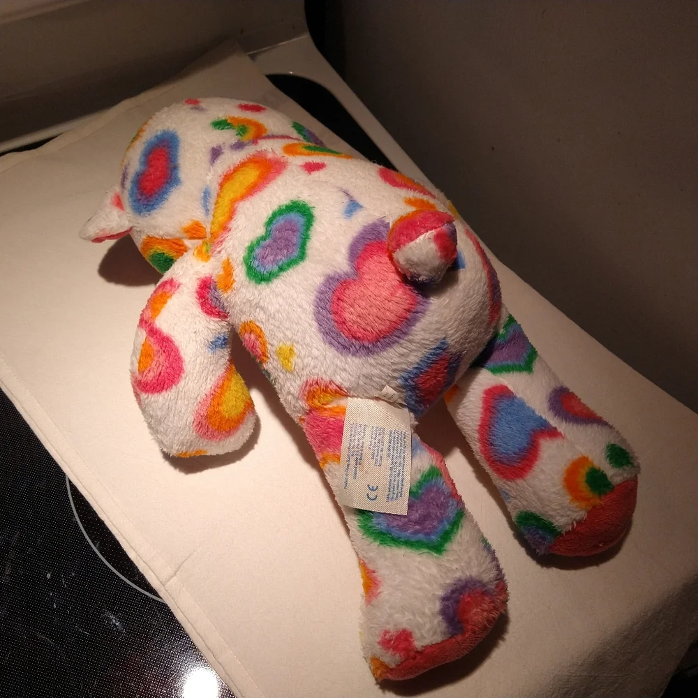 2011 Build-A-Bear White Multicolor Rainbow Hearts Bear Plush 16" - Picture 4 of 6
